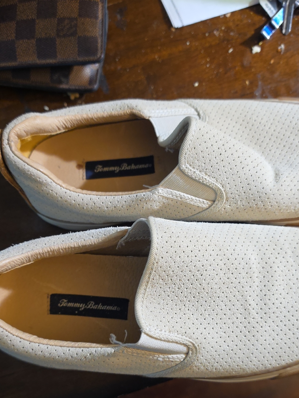 Tommy Bahama Cream Perforated Slip-On Loafers